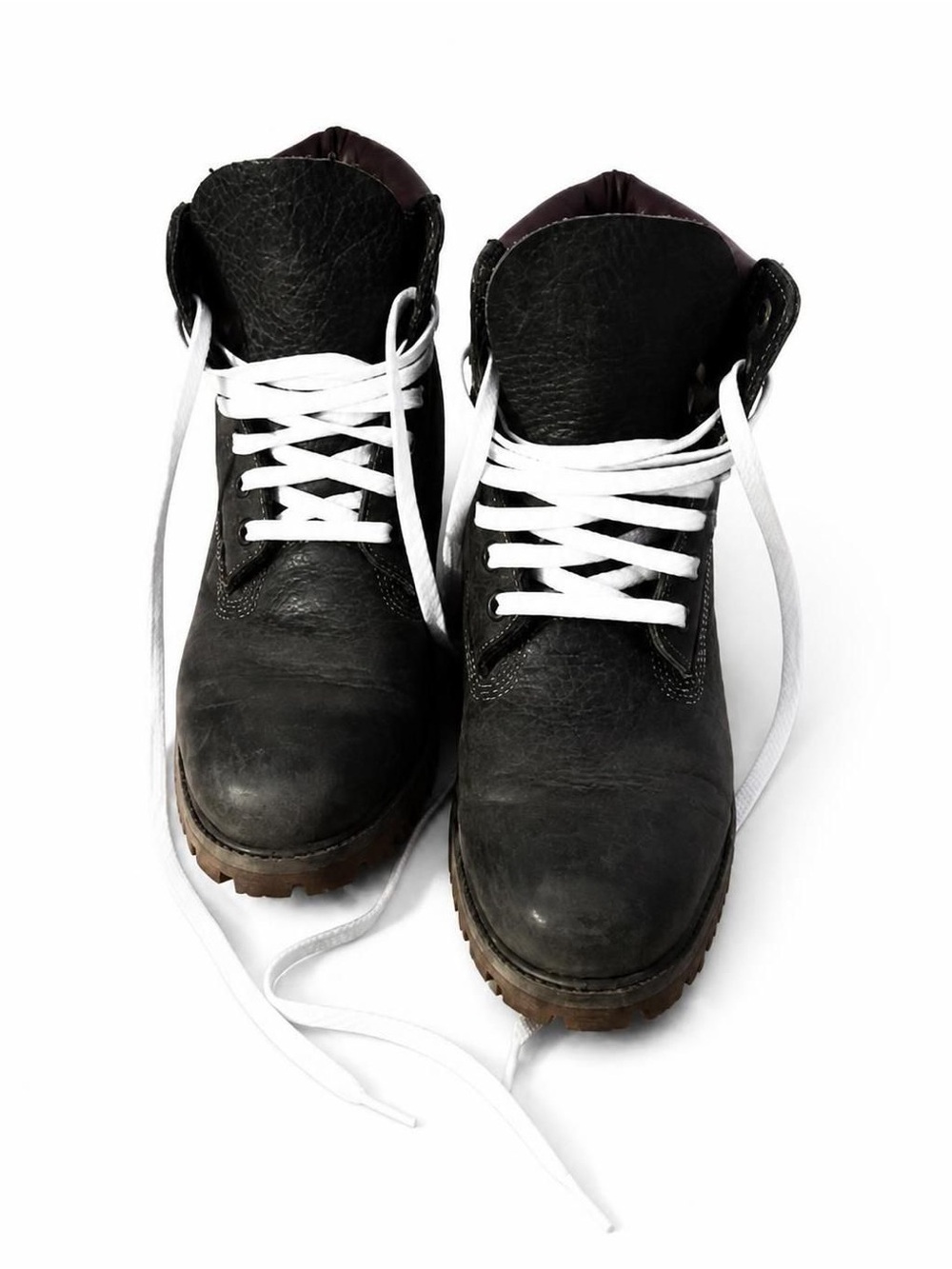 Timberland Men's Dark Gray Leather Work Boots with White Laces, Sz 8.5